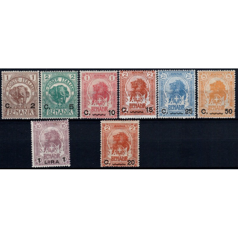 COLONIE 1906-07 SOMALIA ELEFANTE O LEONE SOPR. 8 VALORI S.3a G.I MN...