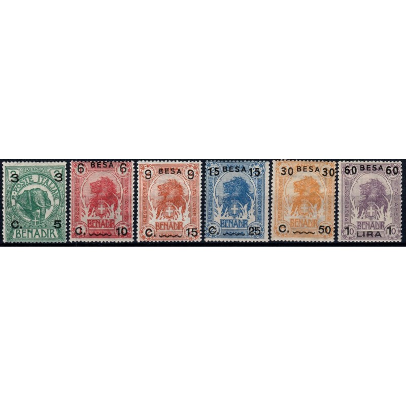 COLONIE 1922 SOMALIA SOPR. BESA 6 VALORI S.7 G.I MNH**  | Filatelia...