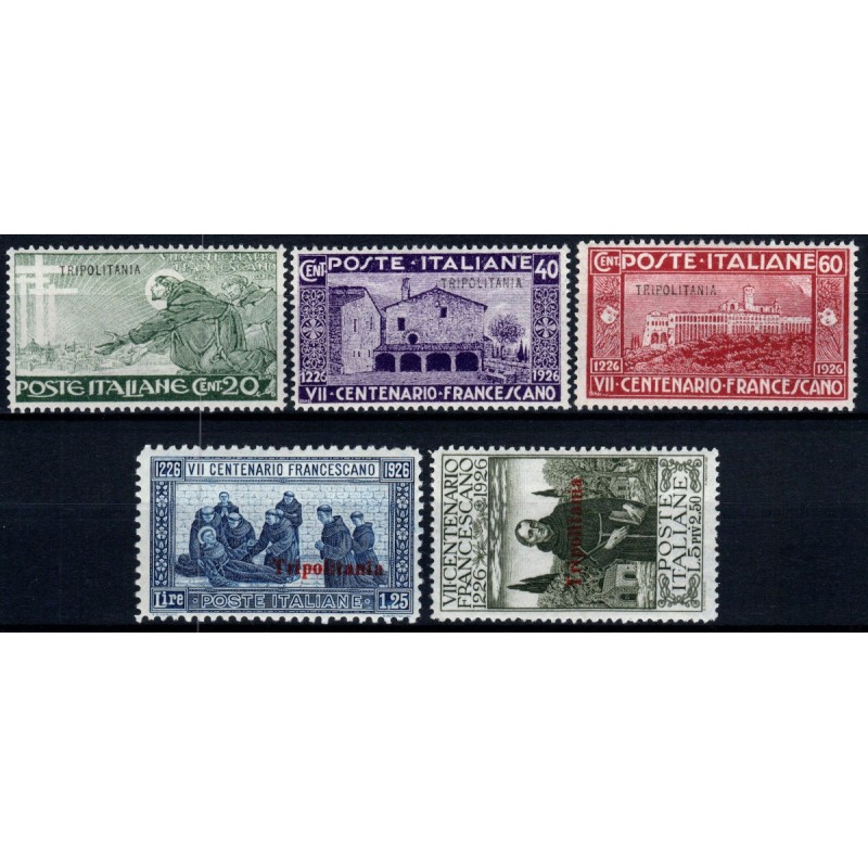 COLONIE 1926 TRIPOLITANIA SAN FRANCESCO 5 VALORI S, 8 G.I MNH**  | ...