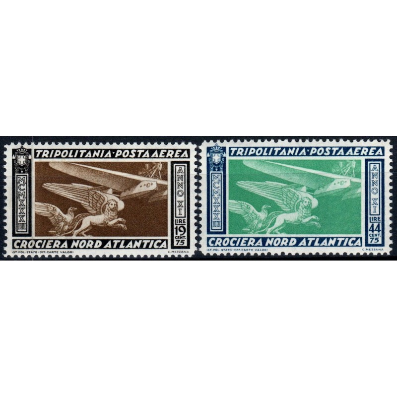 COLONIE 1933 TRIPOLITANIA POSTA AEREA CROCIERA BALBO 2 VALORI S.29 ...