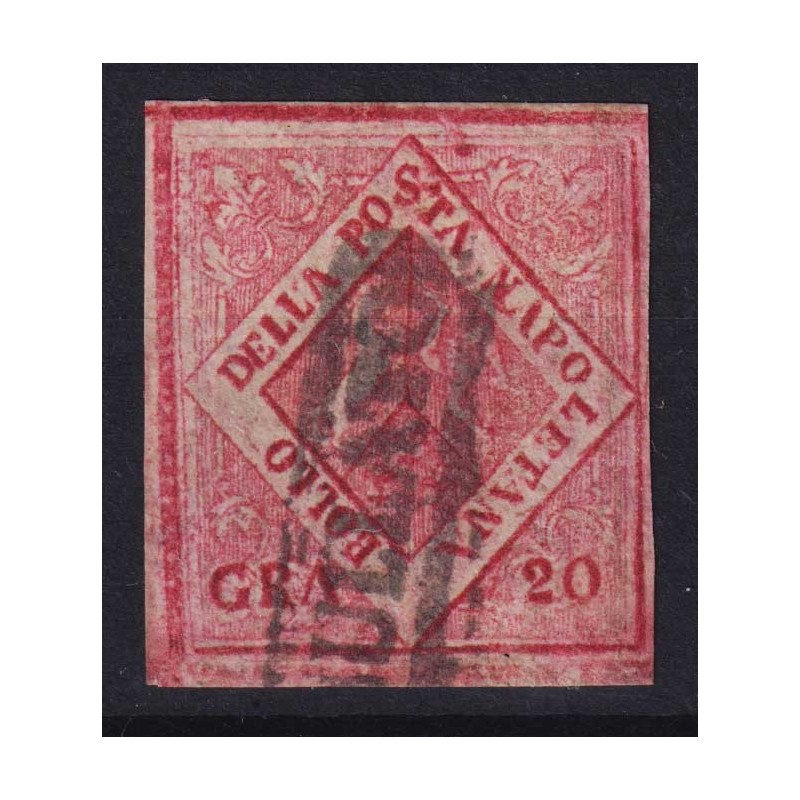 NAPOLI 1858 20 GRANA FALSO II TIPO CARMINIO N.F9b CARTA VERGATA VER...