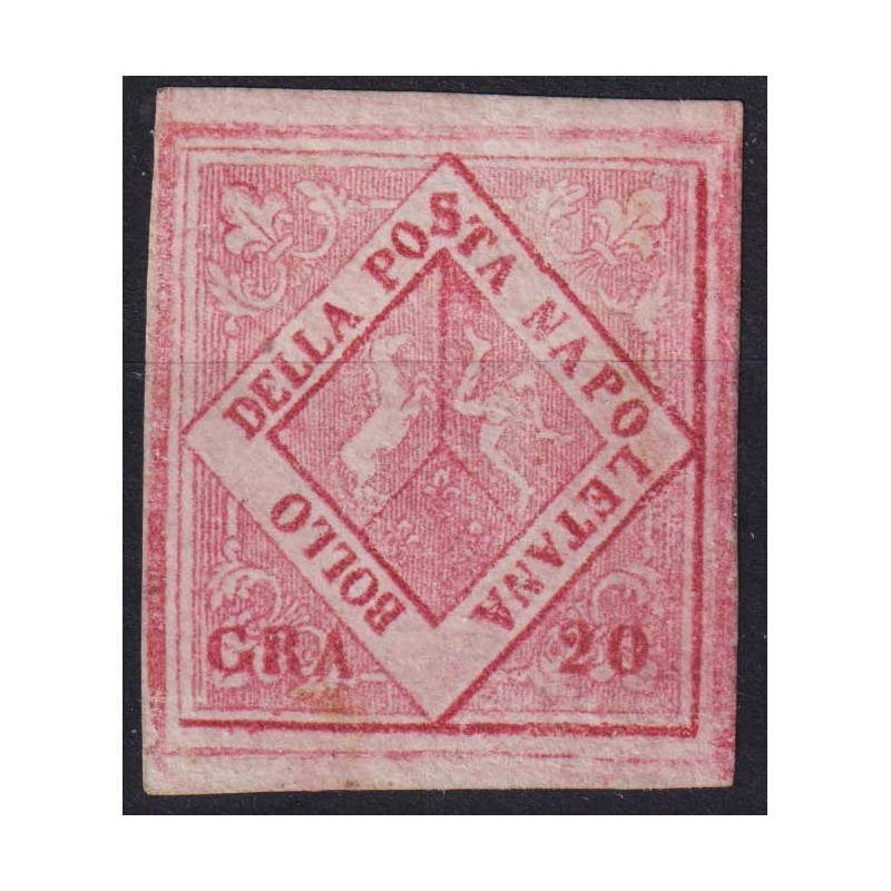 NAPOLI 1858 20 GRANA FALSO V TIPO CARMINIO N.F12 SENZA GOMMA CERT. ...