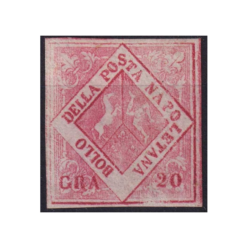 NAPOLI 1858 20 GRANA FALSO V TIPO ROSA CARMINIO N.F12 G.O MLH* CERT...