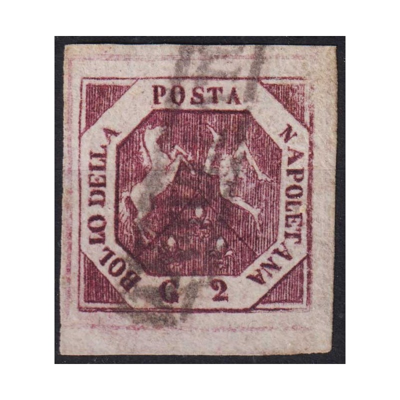 NAPOLI 1858 2 GRANA FALSO III TIPO CARMINIO VIOLACEO N.F2A US. 2 CE...