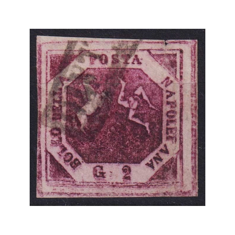 NAPOLI 1858 2 GRANA FALSO II TIPO VIOLETTO DOPPIA STAMPA N.F2c US. ...