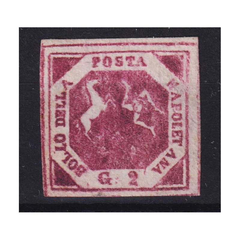 NAPOLI 1858 2 GRANA FALSO II TIPO CARMINIO LILLACEO N.F2a G.O MLH* ...