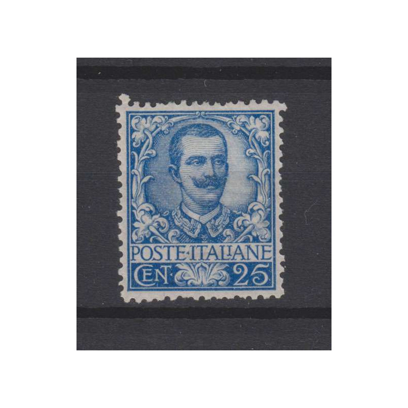 REGNO D'ITALIA 1901 FLOREALE 25 CENTESIMI G.O MH* CENTRATISSIMA CER...