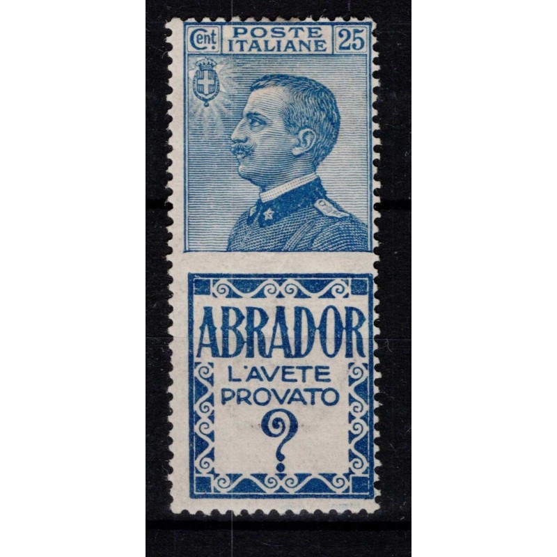 REGNO D'ITALIA 1924-25 PUBBLICITARI 25 CENTESIMI ABRADOR N.4 G.O MH...