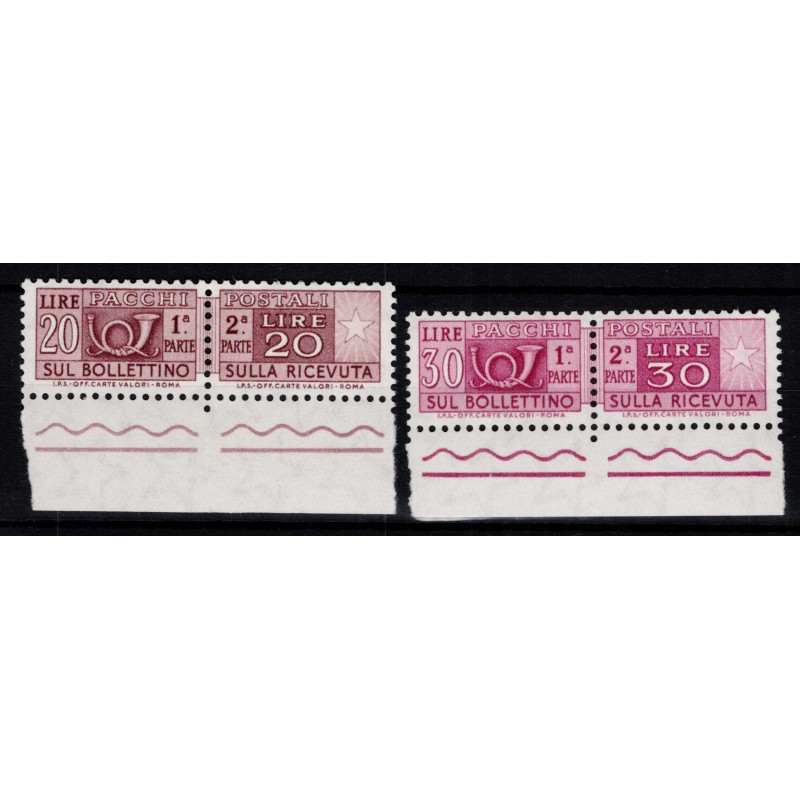 REPUBBLICA 1945-51 PACCHI POSTALI DENT. 12 ¼ X 13 ¼ 2 V. G.I MNH** ...