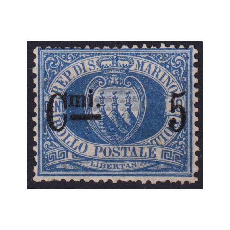 SAN MARINO 1892 STEMMA 5 C. SU 10 C. OLTREMARE N.8A G.I MNH** 2 CER...