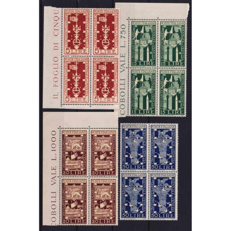 REPUBBLICA 1949 QUARTINA BIENNALE D'ARTE VENEZIA 4 V. G.I MNH**  | ...