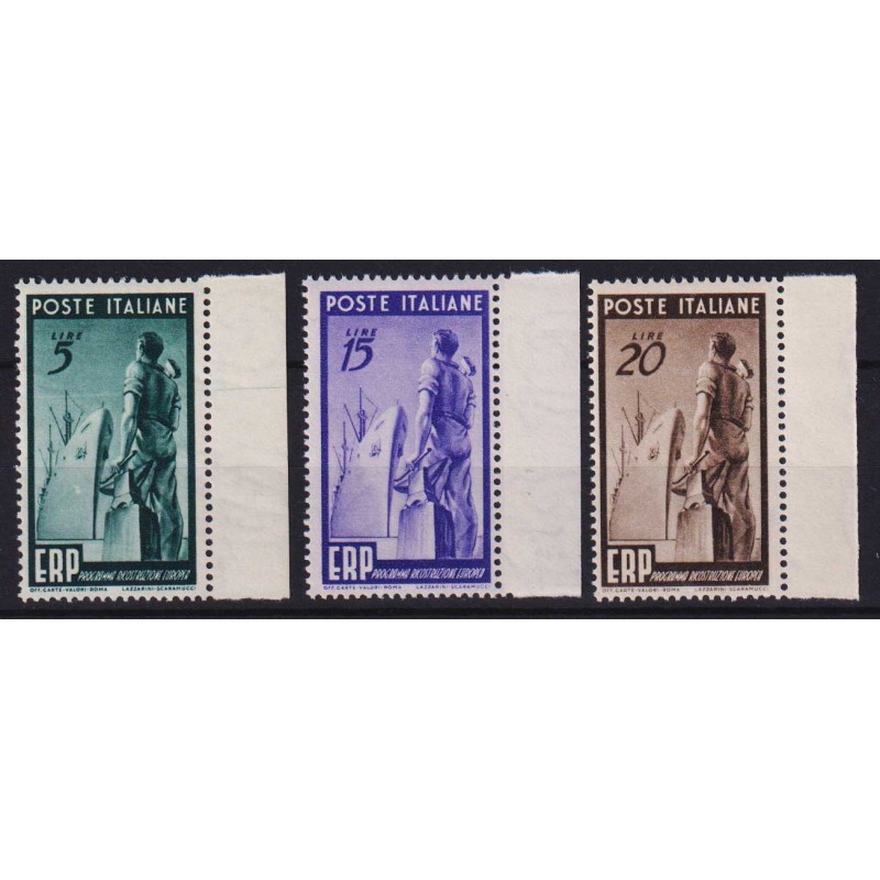 REPUBBLICA 1949 E.R.P 3 V. G.I MNH** BORDO FOGLIO  | Filatelia Meloni