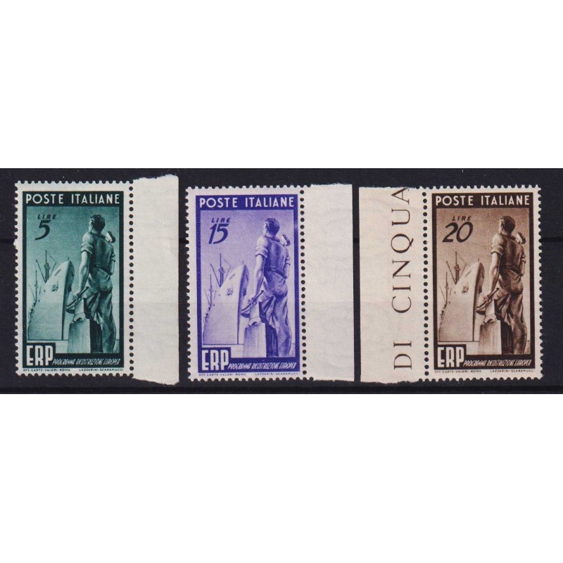 REPUBBLICA 1949 E.R.P 3 V. G.I MNH** BORDO FOGLIO  | Filatelia Meloni