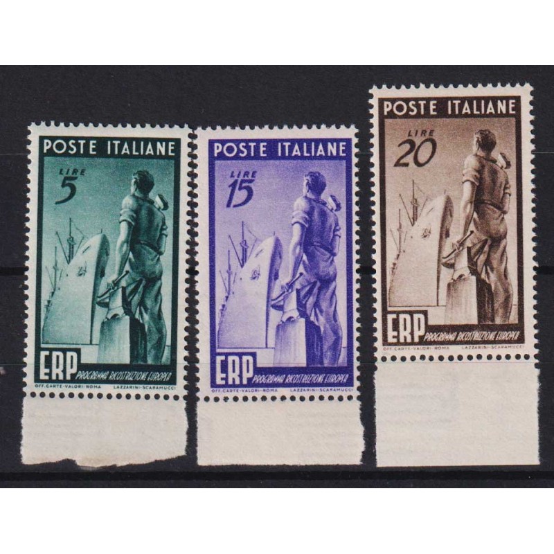 REPUBBLICA 1949 E.R.P 3 V. G.I MNH** BORDO FOGLIO  | Filatelia Meloni