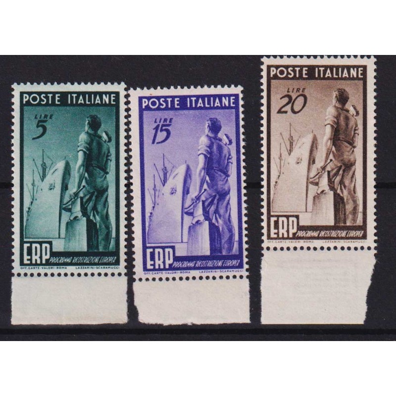 REPUBBLICA 1949 E.R.P 3 V. G.I MNH** BORDO FOGLIO  | Filatelia Meloni