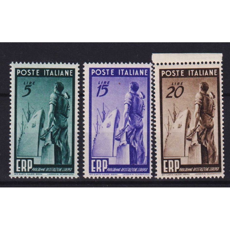 REPUBBLICA 1949 E.R.P 3 V. G.I MNH**  | Filatelia Meloni