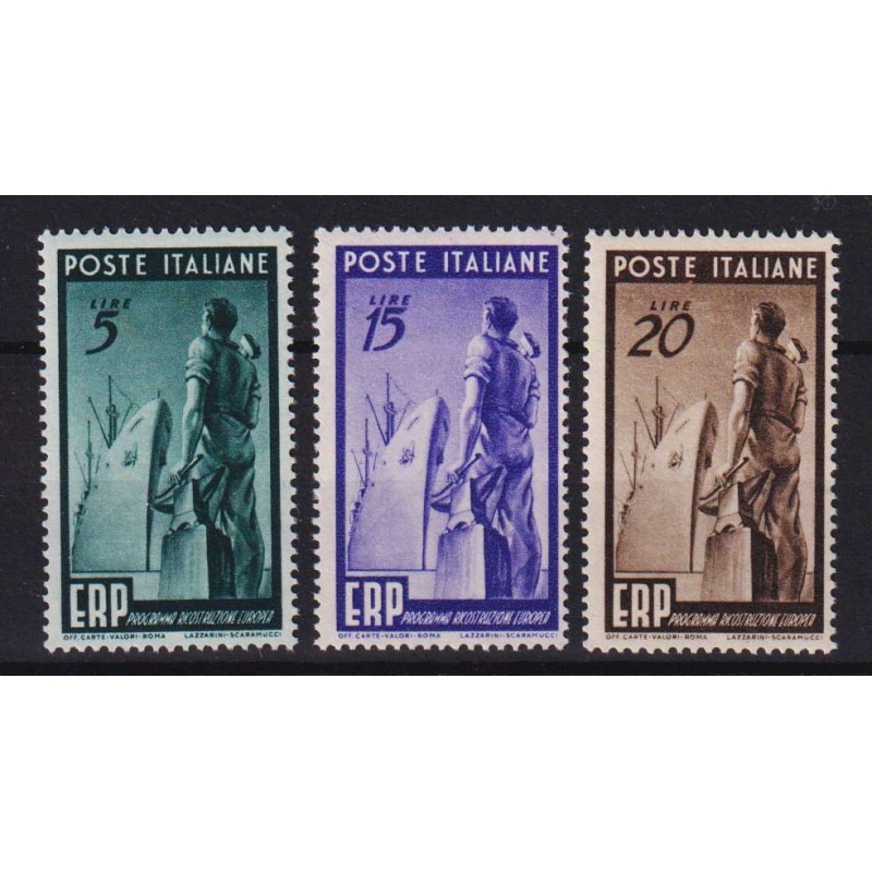 REPUBBLICA 1949 E.R.P 3 V. G.I MNH**  | Filatelia Meloni