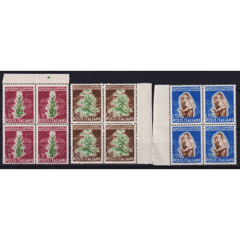 REPUBBLICA 1950 QUARTINA TABACCO 3 V. G.I MNH** BORDO FOGLIO  | Fil...