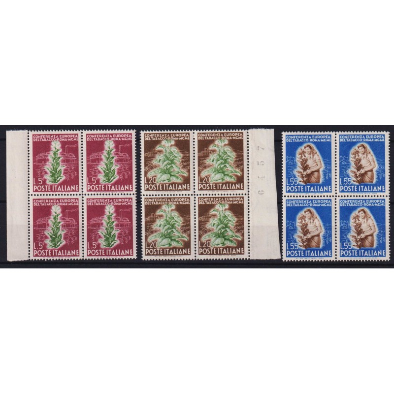 REPUBBLICA 1950 QUARTINA TABACCO 3 V. G.I MNH**  | Filatelia Meloni