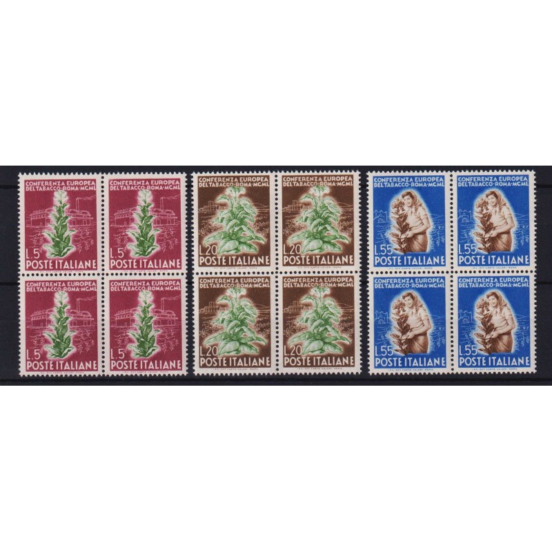 REPUBBLICA 1950 QUARTINA TABACCO 3 V. G.I MNH**  | Filatelia Meloni