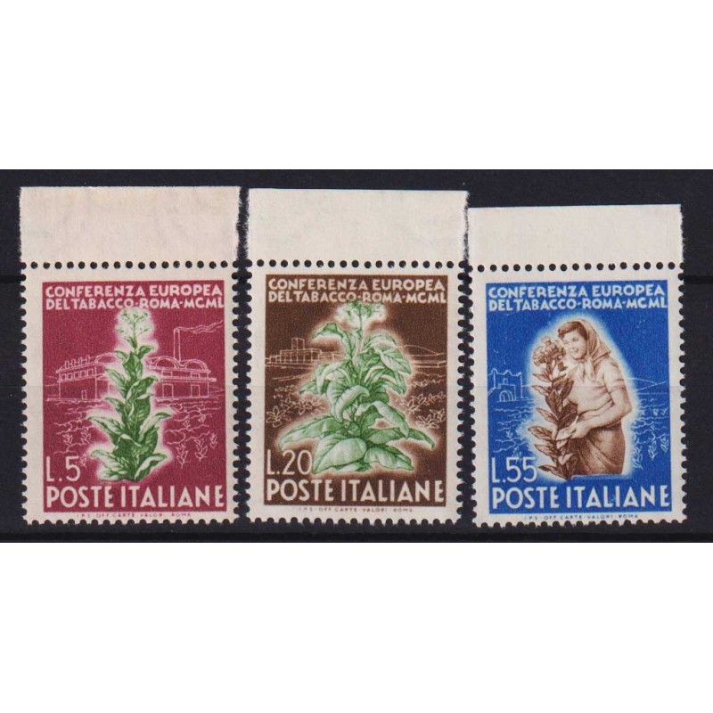 REPUBBLICA 1950 TABACCO 3 V. G.I MNH** BORDO FOGLIO  | Filatelia Me...