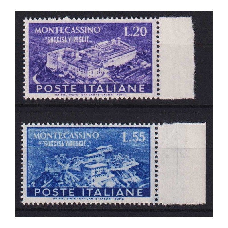 REPUBBLICA 1951 MONTECASSINO 2 V. G.I MNH** BORDO FOGLIO  | Filatel...