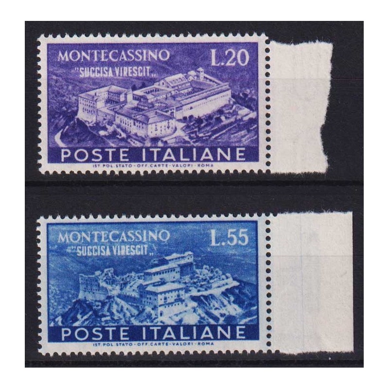 REPUBBLICA 1951 MONTECASSINO 2 V. G.I MNH** BORDO FOGLIO  | Filatel...