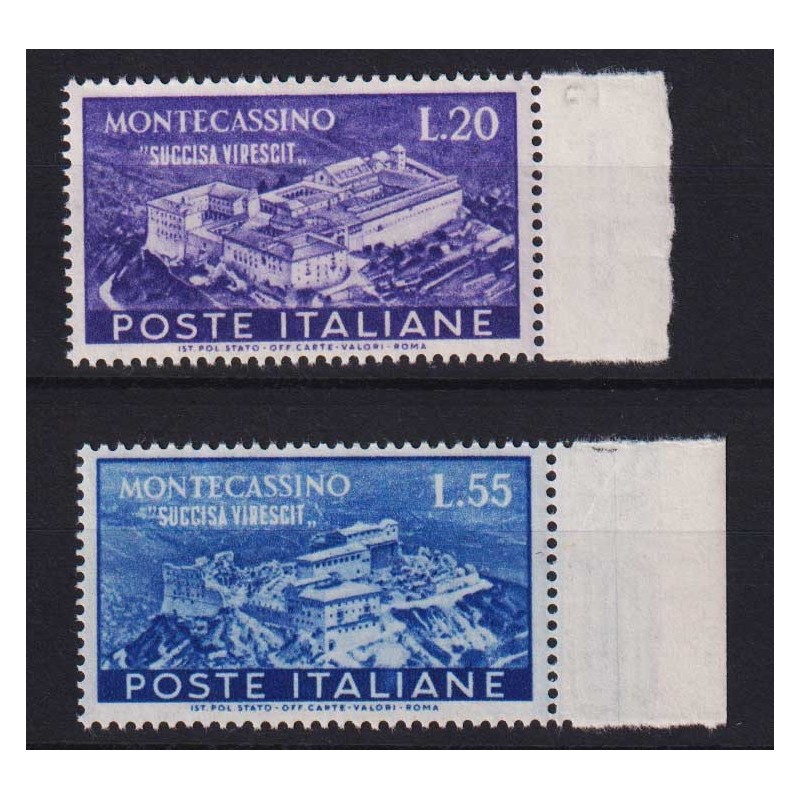 REPUBBLICA 1951 MONTECASSINO 2 V. G.I MNH** BORDO FOGLIO  | Filatel...