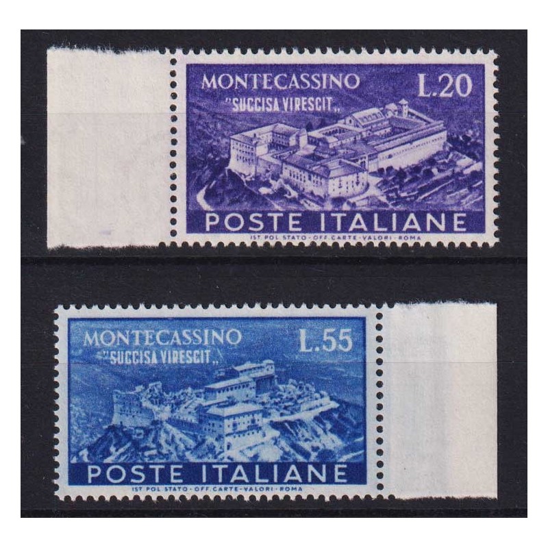 REPUBBLICA 1951 MONTECASSINO 2 V. G.I MNH** BORDO FOGLIO  | Filatel...