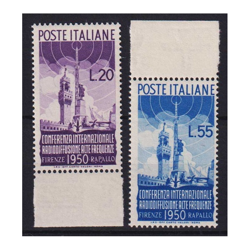 REPUBBLICA 1950 RADIODIFFUSIONE 2 V. G.I MNH** BORDO FOGLIO  | Fila...