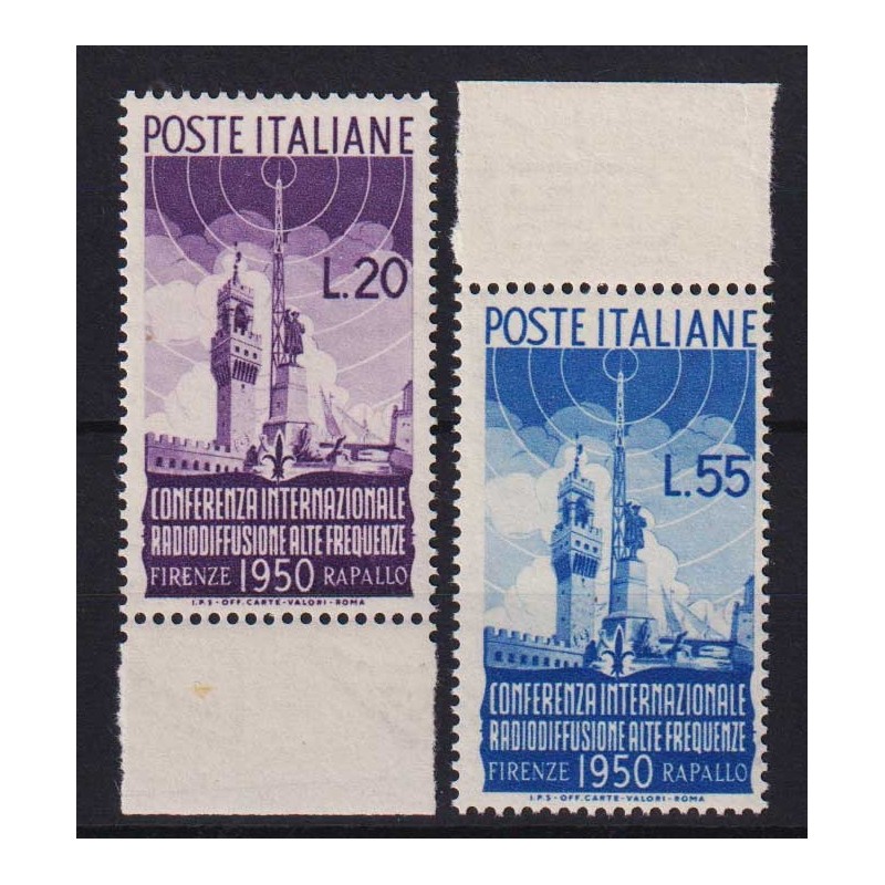 REPUBBLICA 1950 RADIODIFFUSIONE 2 V. G.I MNH** BORDO FOGLIO  | Fila...