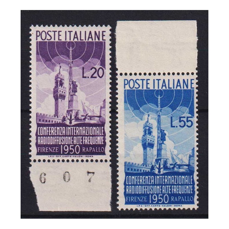 REPUBBLICA 1950 RADIODIFFUSIONE 2 V. G.I MNH** BORDO FOGLIO  | Fila...