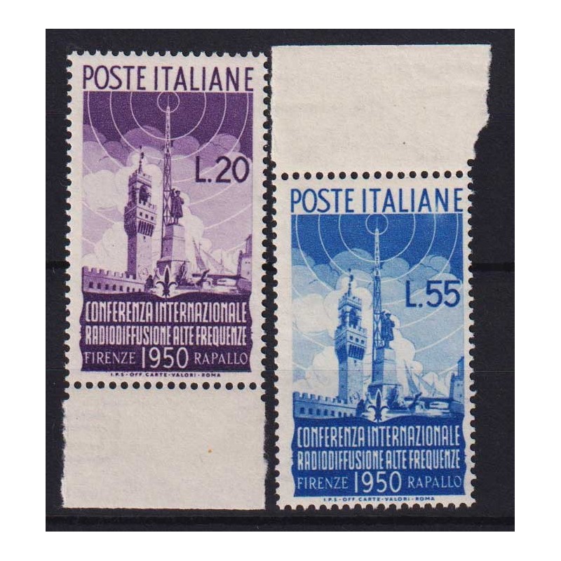 REPUBBLICA 1950 RADIODIFFUSIONE 2 V. G.I MNH** BORDO FOGLIO  | Fila...