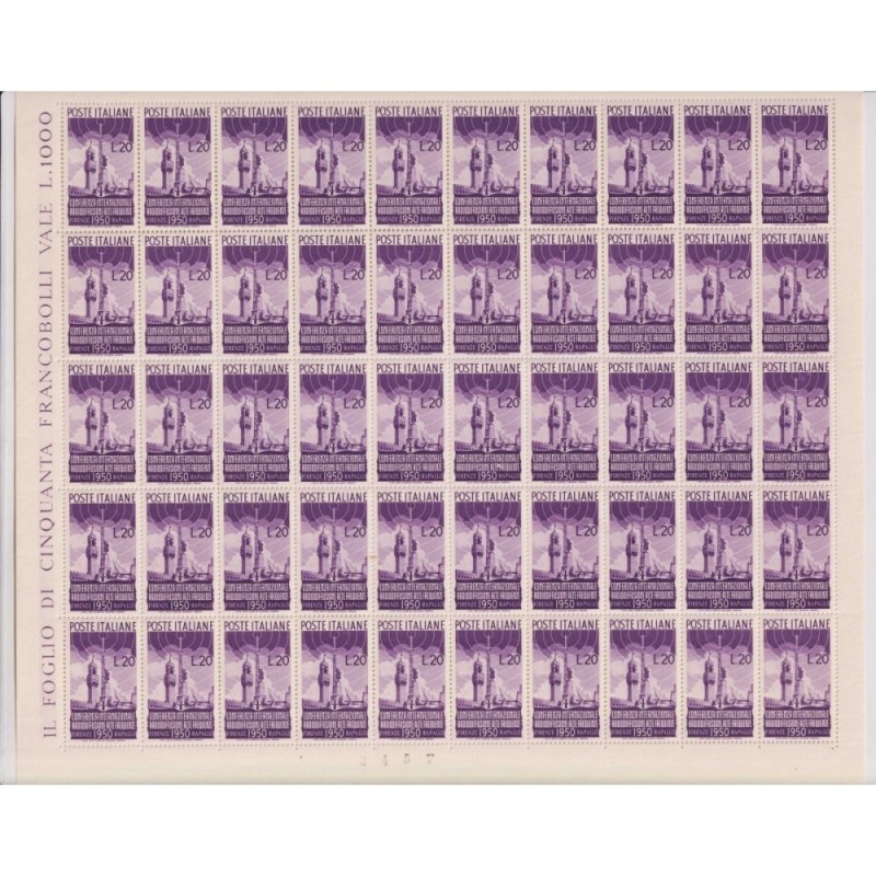 REPUBBLICA 1950 FOGLI RADIODIFFUSIONE 50 V. G.I MNH** CERT.  | Fila...