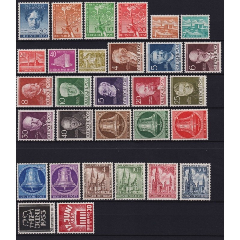 GERMANIA BERLINO 1952 1953 SERIE 30 VALORI G.I MNH**  | Filatelia M...