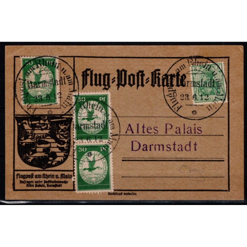 GERMANIA REICH 1912 P/A 30 p. 3 V. + COMPLEMENTARE SU CARTOLINA CER...