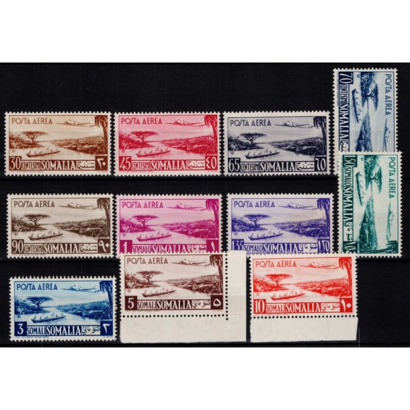 SOMALIA A.F.I.S. 1950-51 POSTA AEREA VEDUTA 11 VALORI G.I MNH**  | ...