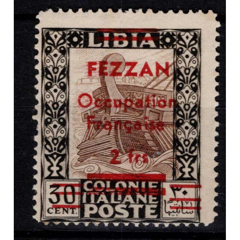 OCCUPAZIONE STRANIERE FEZZAN 1949 PITTORICA 30 CENTESIMI N.4 G.O ML...