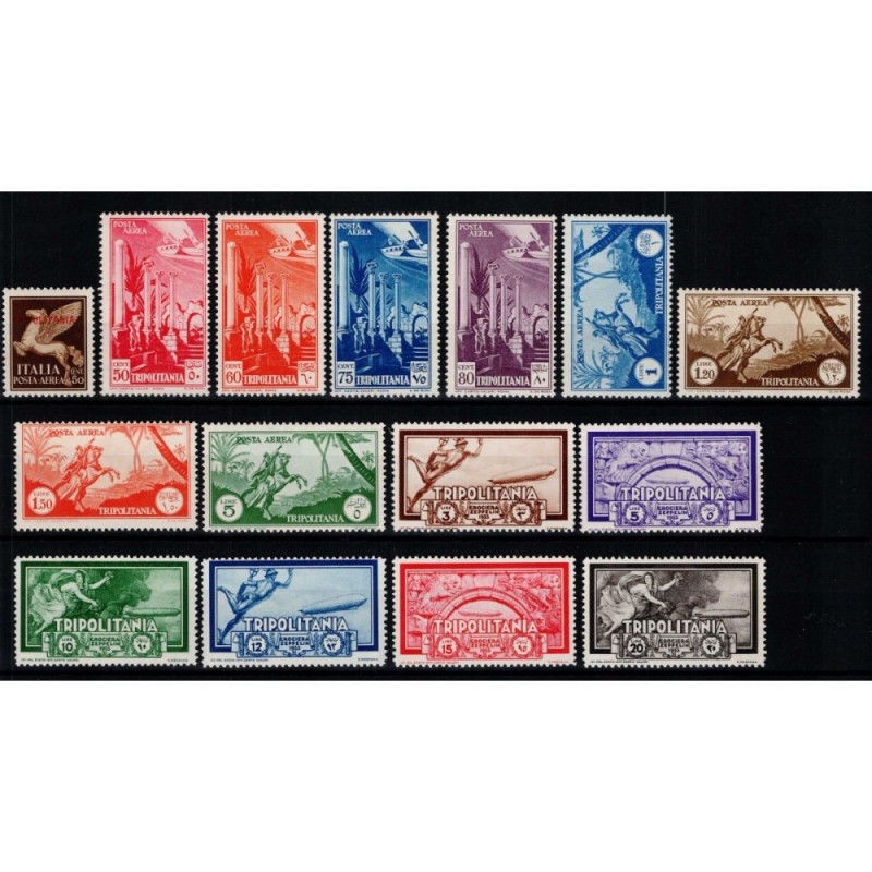 COLONIE TRIPOLITANIA P/A ZEPPELIN + SOGGETTI 15 VALORI G.I MNH**  |...