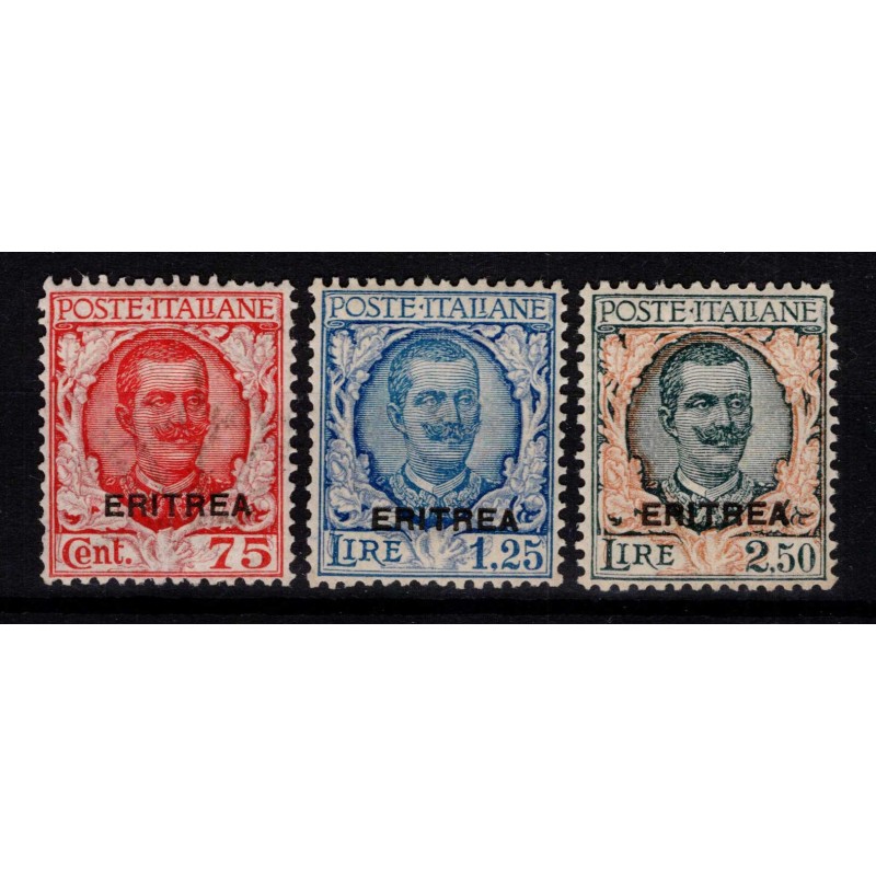 COLONIE ERITREA 1926 FLOREALE MODIFICATA 3 V. N.113-115 G.I MNH** C...