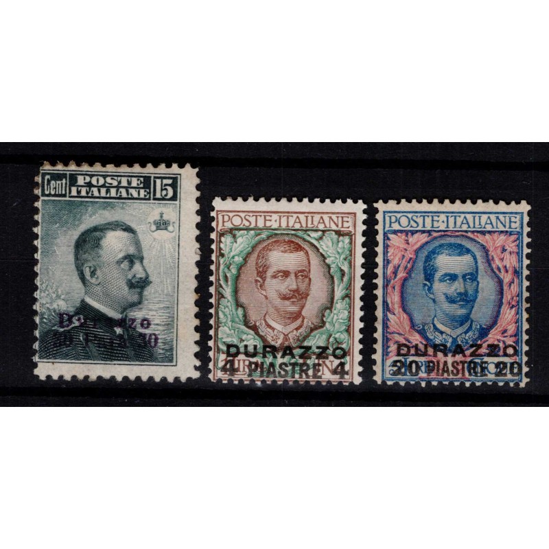 OCCUPAZIONI LEVANTE DURAZZO 1909-11 3 ALTI VALORI N.3,7-8 G.I MNH**...