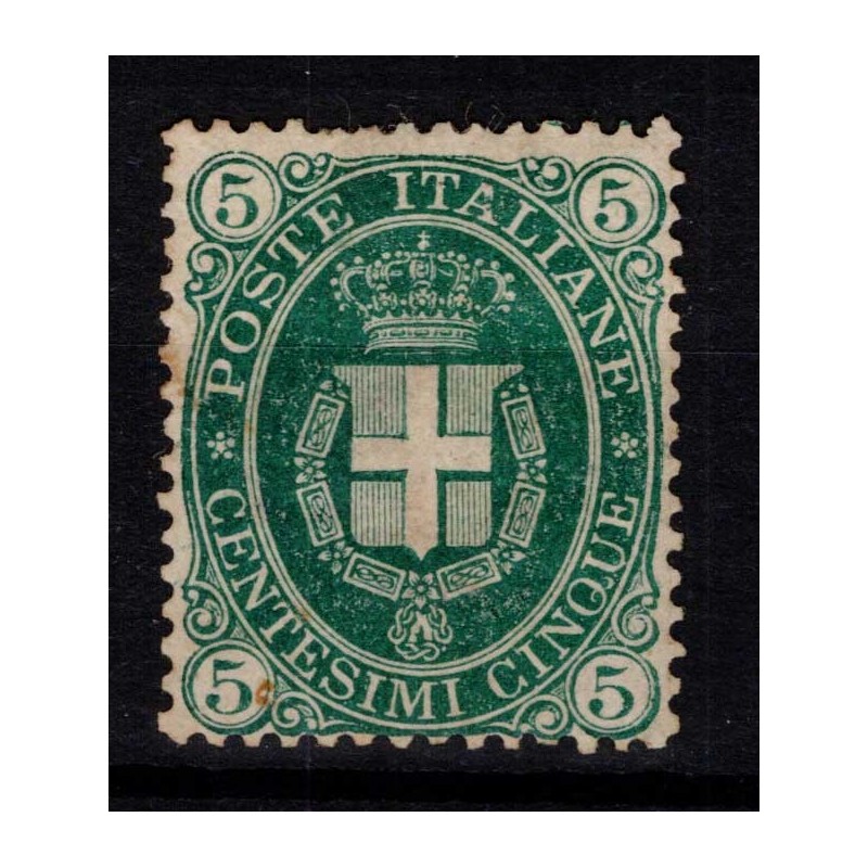 REGNO D'ITALIA 1889 STEMMA 5 CENTESIMI N.44 G.O MH* CERT.  | Filate...