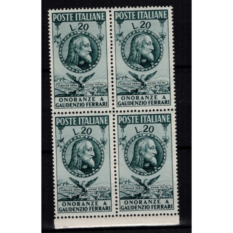 REPUBBLICA 1950 QUARTINA FERRARI 4 VALORI G.I MNH** BORDO FOGLIO  |...