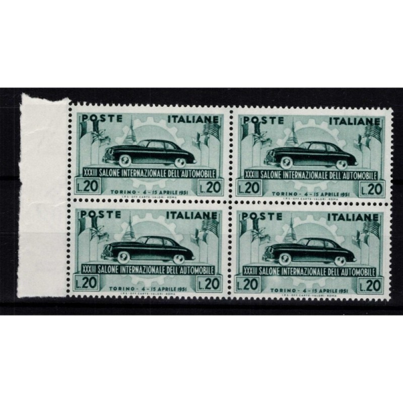 REPUBBLICA 1951 QUARTINA SALONE DELL'AUTOMOBILE 4 V. G.I MNH** BORD...