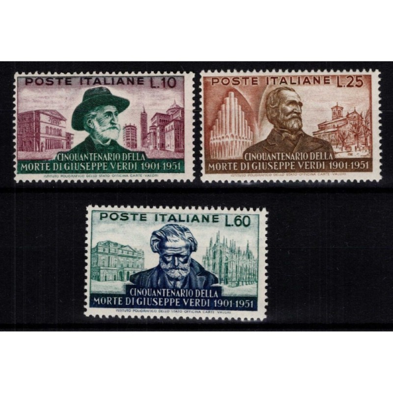 REPUBBLICA 1951 MORTE GIUSEPPE VERDI 3 V. G.I MNH**  | Filatelia Me...