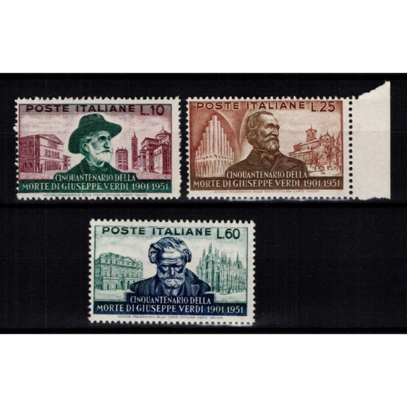 REPUBBLICA 1951 MORTE GIUSEPPE VERDI 3 V. G.I MNH**  | Filatelia Me...