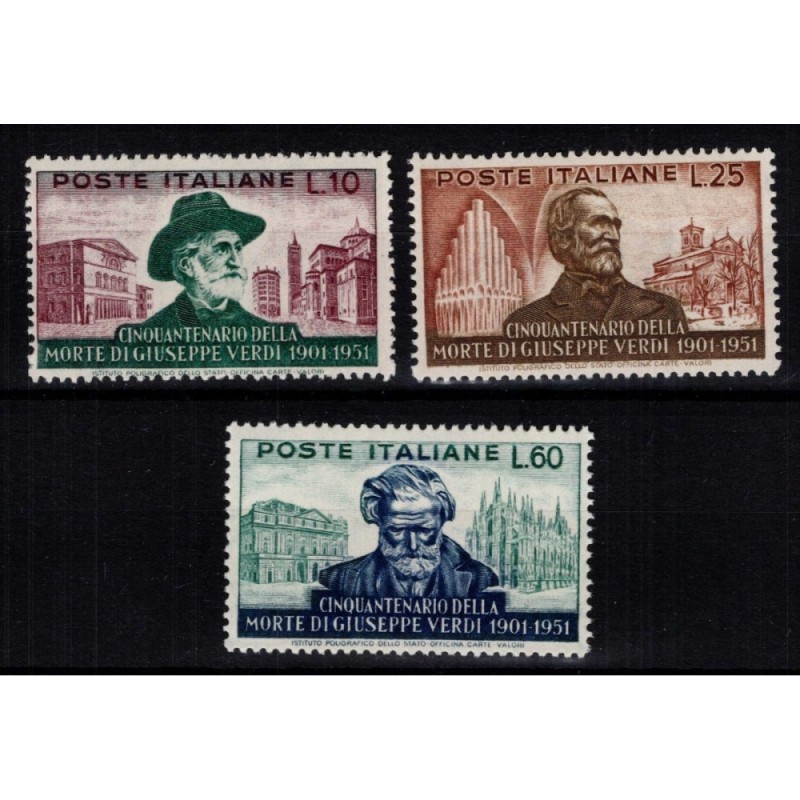 REPUBBLICA 1951 MORTE GIUSEPPE VERDI 3 V. G.I MNH**  | Filatelia Me...