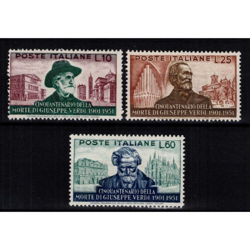 REPUBBLICA 1951 MORTE GIUSEPPE VERDI 3 V. G.I MNH**  | Filatelia Me...