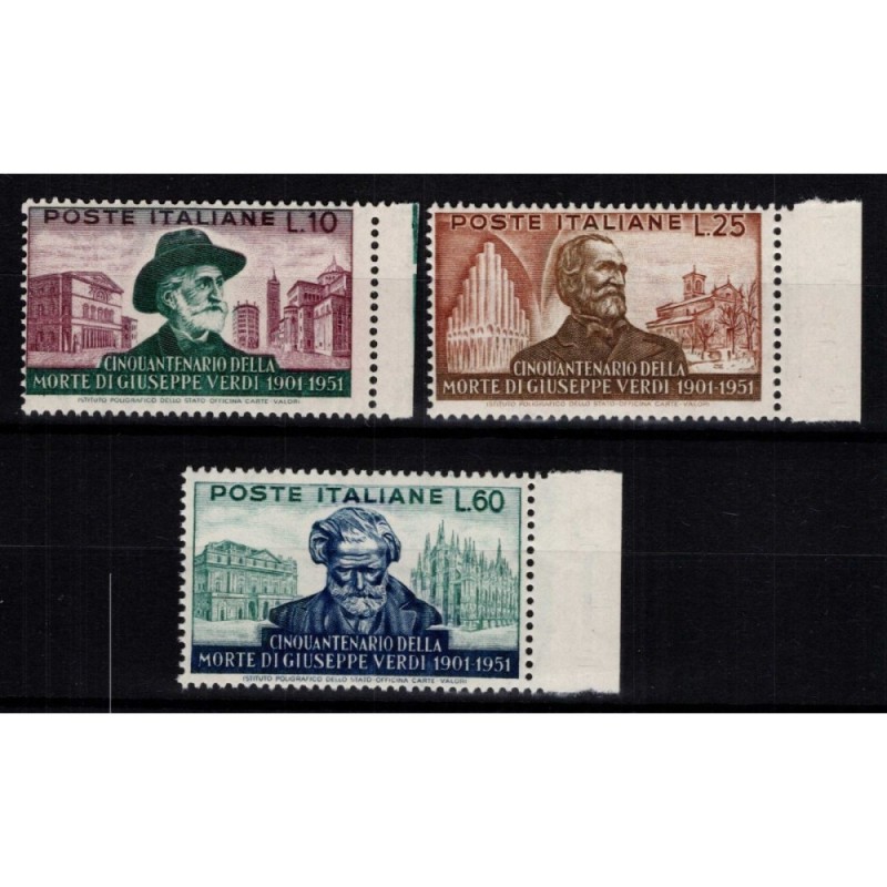 REPUBBLICA 1951 MORTE GIUSEPPE VERDI 3 V. G.I MNH**  | Filatelia Me...