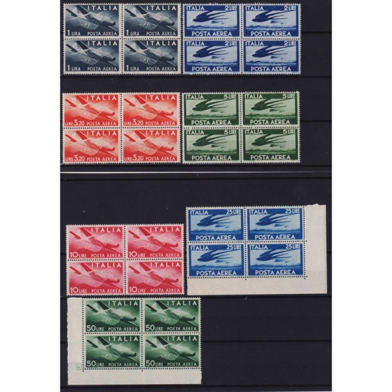 REPUBBLICA 1945-46 QUARTINE POSTA AEREA DEMOCRATICA 28 V. G.I MNH**...